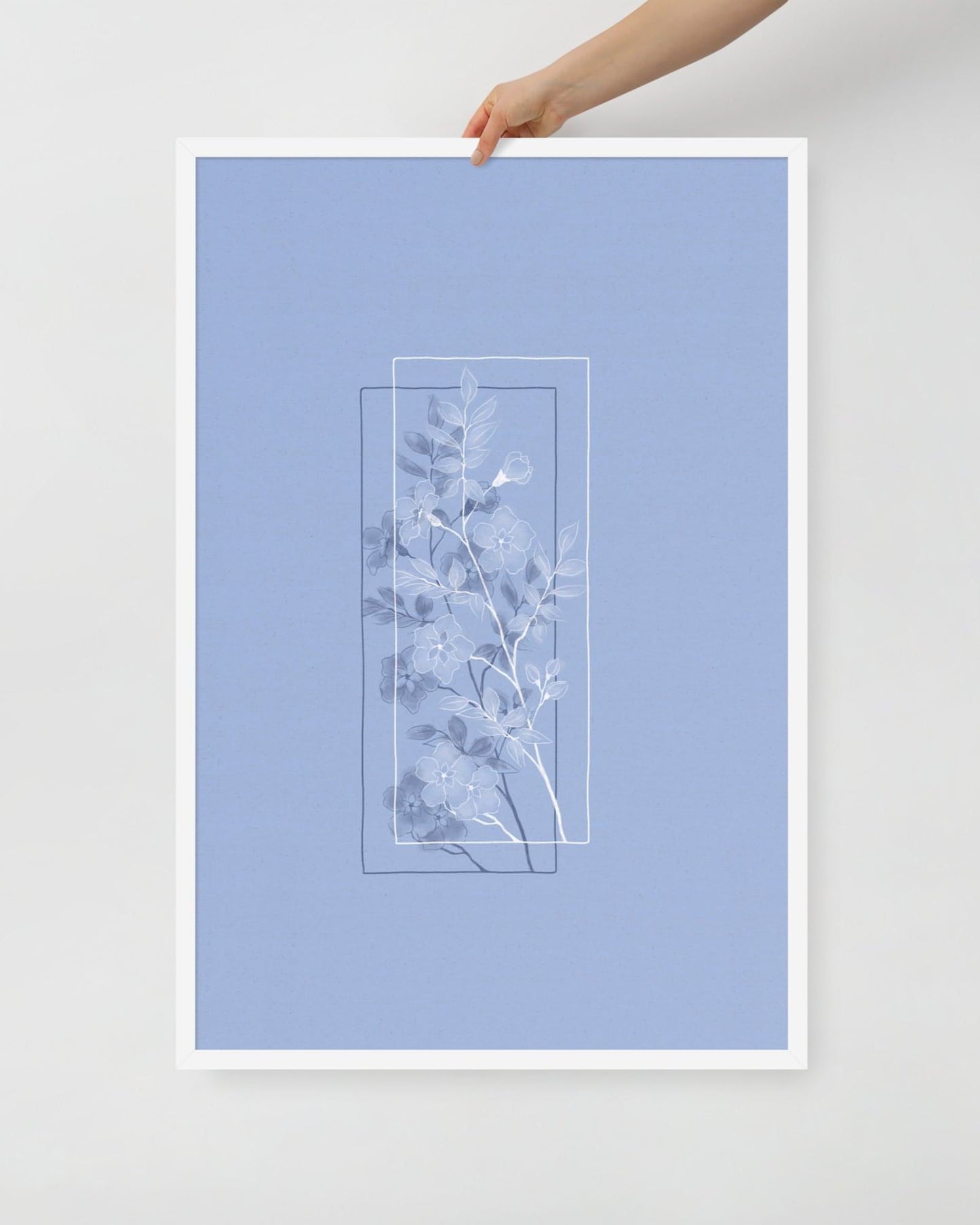 'Window Flower - Blue' 61×91 cm Fine Art Print with White Frame - Spilt Art by Melbourne Artist Eryn Levey
