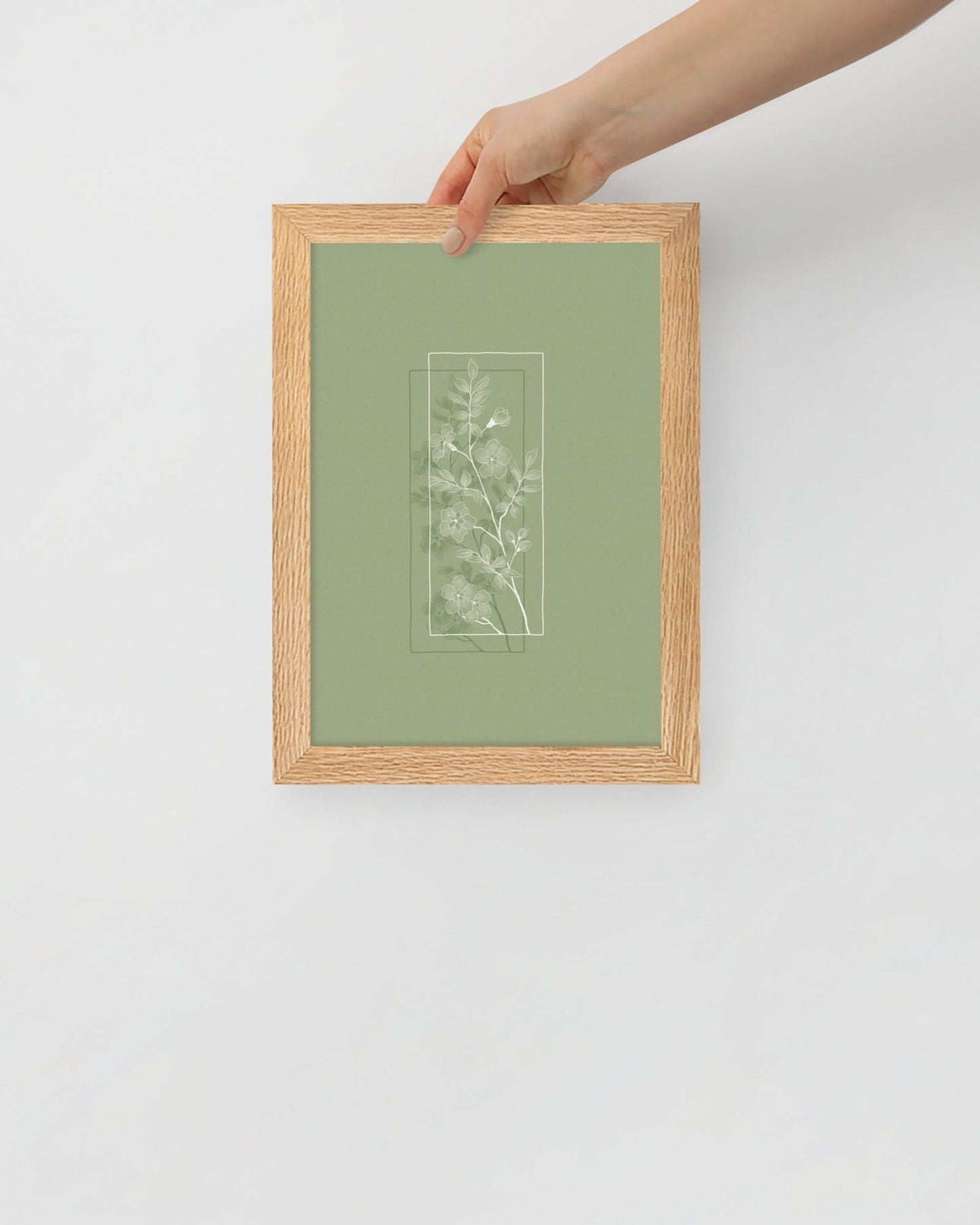 'Window Flower - Green' 21×30 cm Fine Art Print with Oak Frame - Spilt Art by Melbourne Artist Eryn Levey