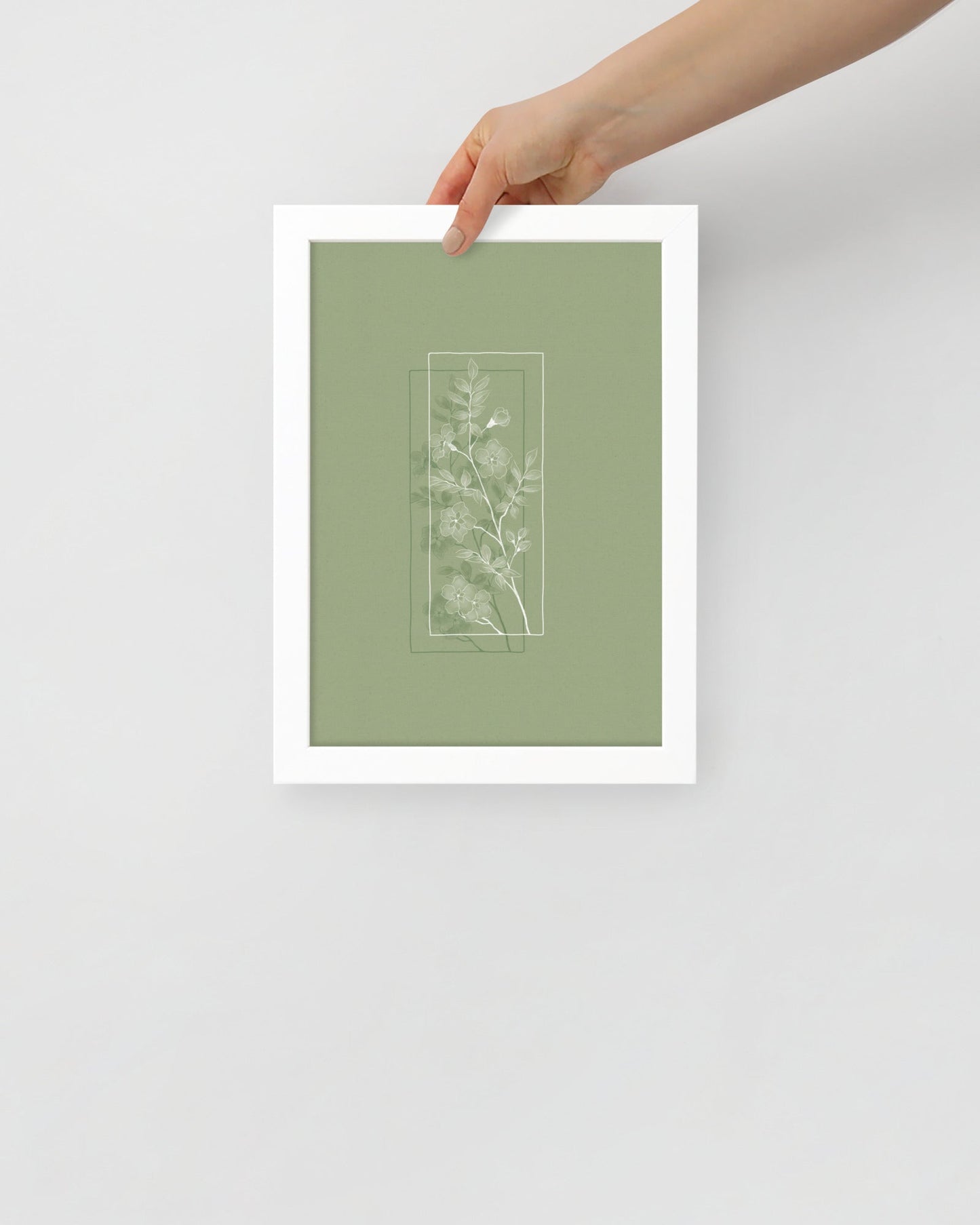 'Window Flower - Green' 21×30 cm Fine Art Print with White Frame - Spilt Art by Melbourne Artist Eryn Levey