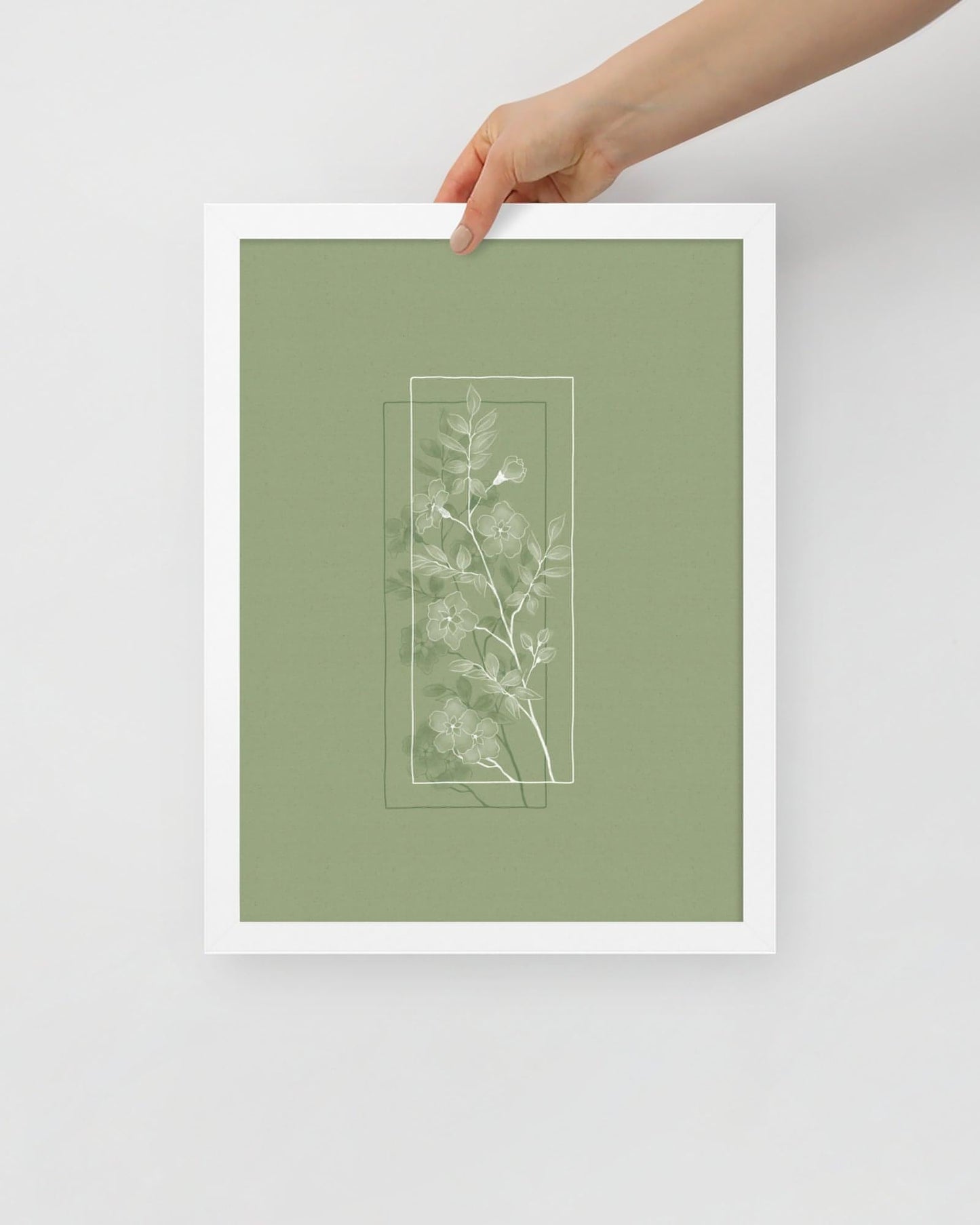 'Window Flower - Green' 30×40 cm Fine Art Print with White Frame - Spilt Art by Melbourne Artist Eryn Levey