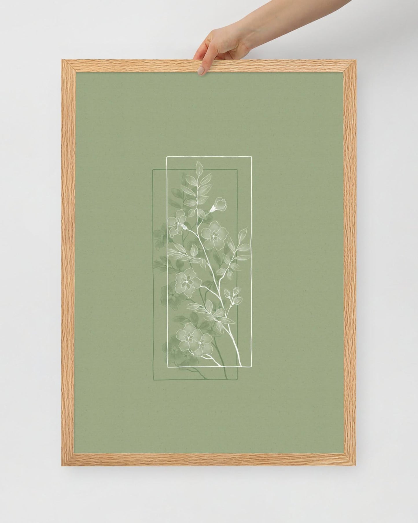 'Window Flower - Green' 50×70 cm Fine Art Print with Oak Frame - Spilt Art by Melbourne Artist Eryn Levey