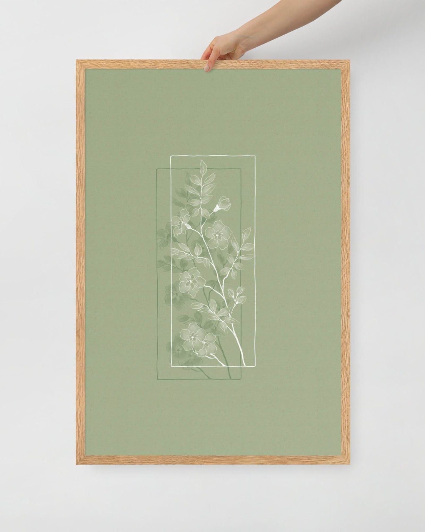 'Window Flower - Green' 61×91 cm Fine Art Print with Oak Frame - Spilt Art by Melbourne Artist Eryn Levey