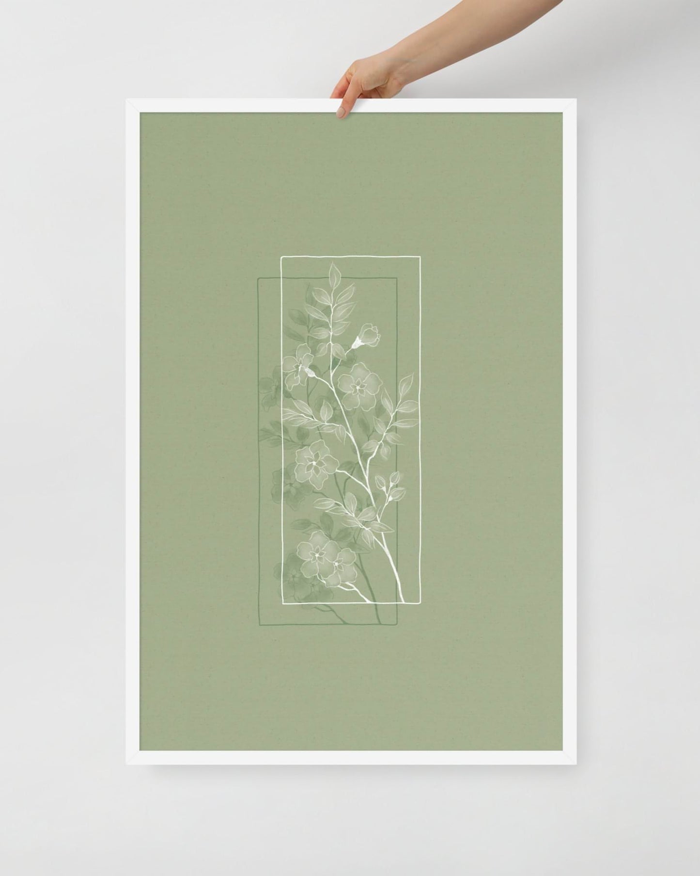 'Window Flower - Green' 61×91 cm Fine Art Print with White Frame - Spilt Art by Melbourne Artist Eryn Levey