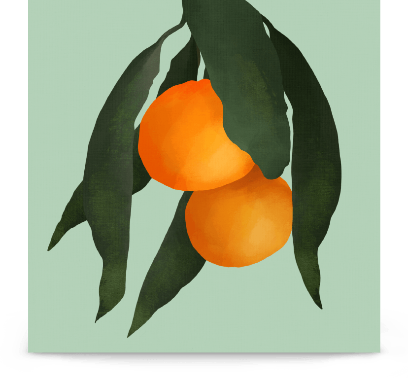 'Oranges - Green' 10×10 in (25.4cm) Fine Art Print with No Frame - Spilt Art by Melbourne Artist Eryn Levey