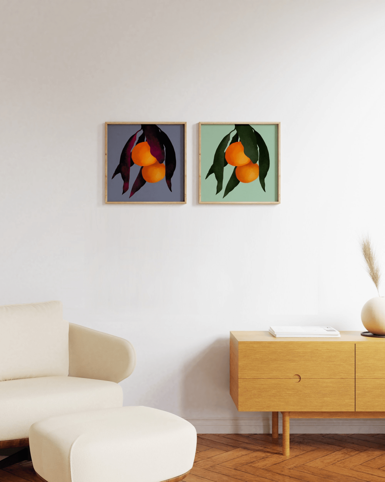 'Oranges - Purple' 14×14 in (35.56cm) Fine Art Print with No Frame - Spilt Art by Melbourne Artist Eryn Levey